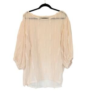 Oddi Cream Beige Linen Like Textured Weave Balloon Sleeve Blouse Size XL Beachy